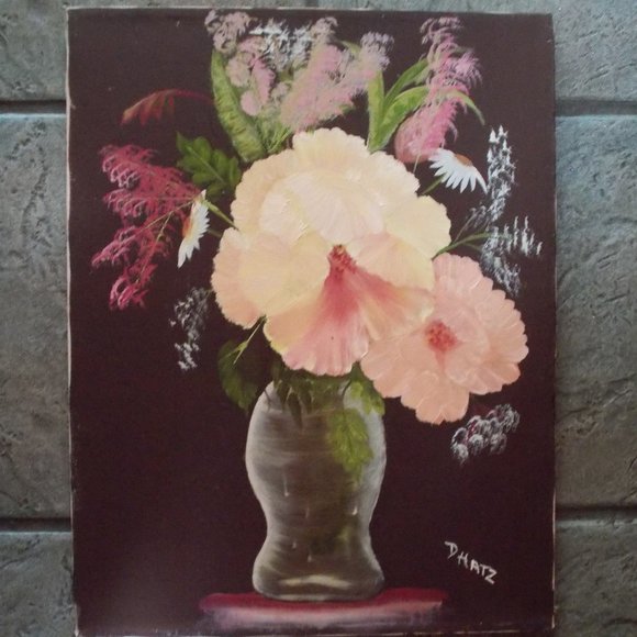 Other - Vintage Oriental Floral Oil Painting by D Hartz Signed, 14"x18"